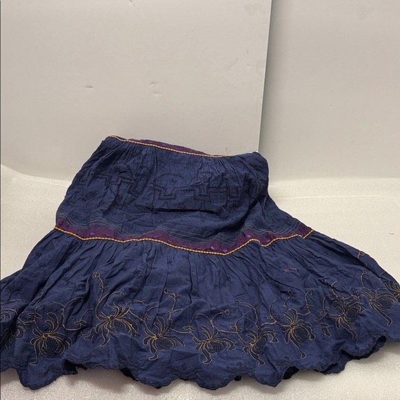 Viola Embroidered 100% Cotton Navy with gold & purple Sleeveless Dress size 2 - Picture 6 of 11